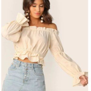 SHEIN Off Shoulder Ruffle Trim Top